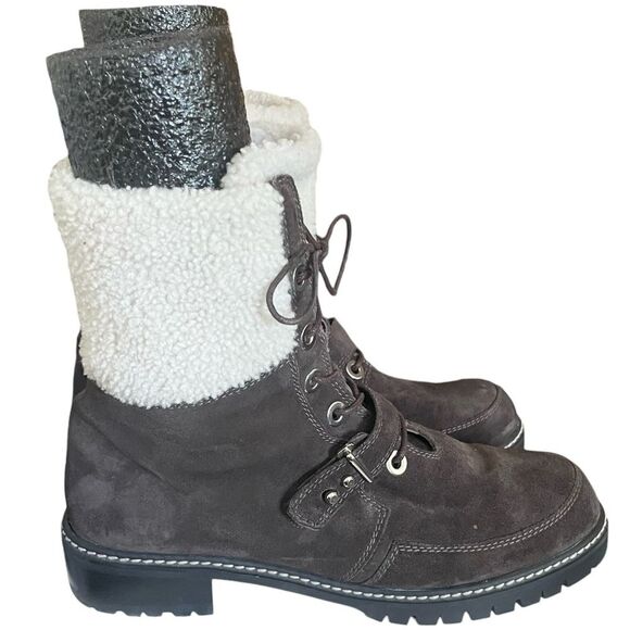 Stuart Weitzman Viking Cold Weather Brown Suede Shearling Luge Boots 7.5 Womens - Picture 1 of 11